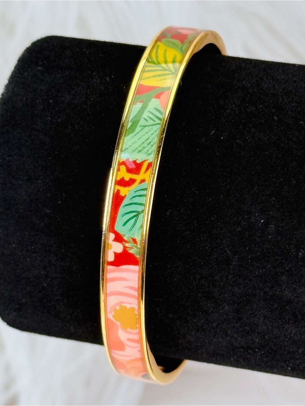 Rifle Paper Co Gold Tone Tropical Floral Enamel Open Cuff Bracelet